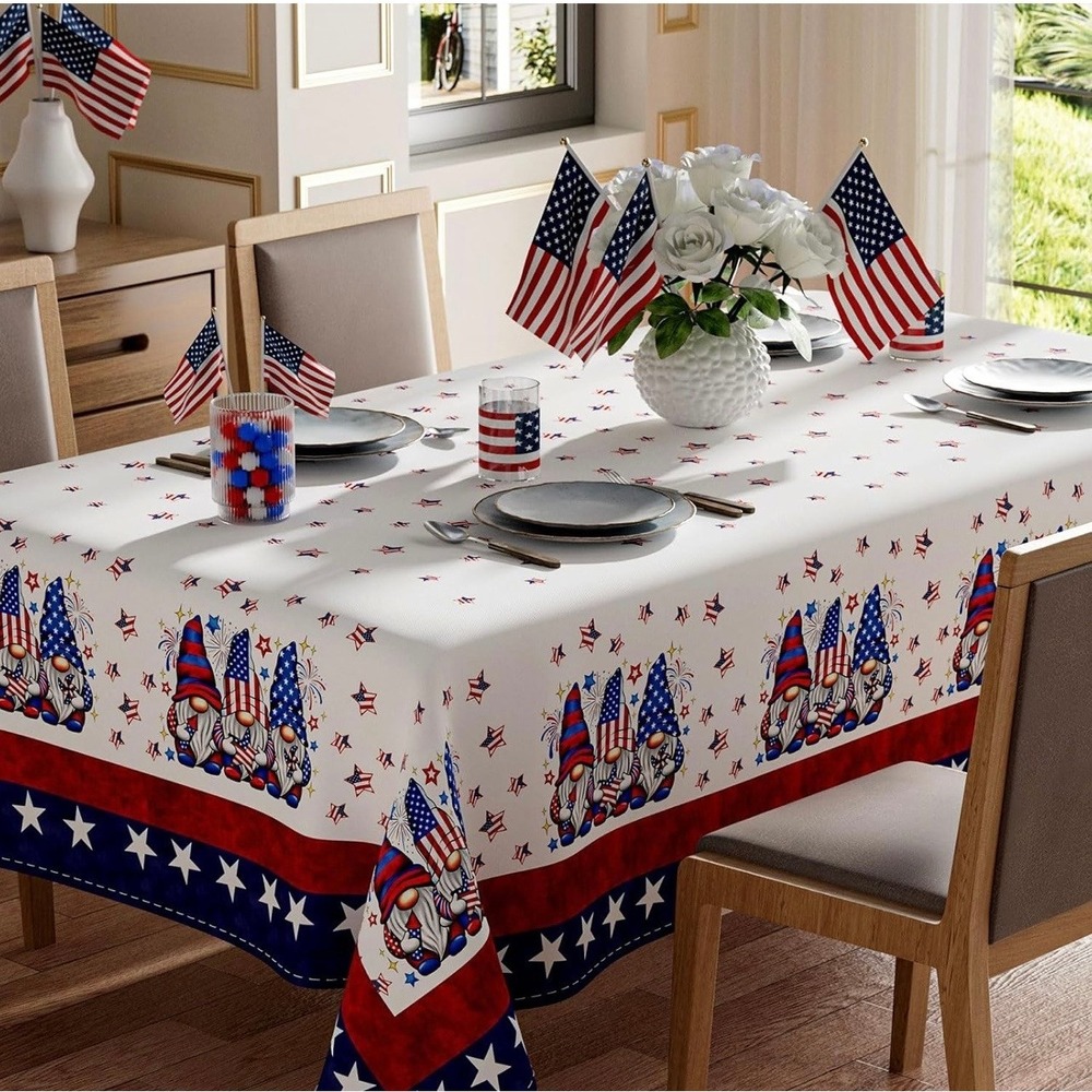 Patriotic Gnome Tablecloth 60x120 Rectangle 4th of July Independence Day USA - Picture 2 of 3